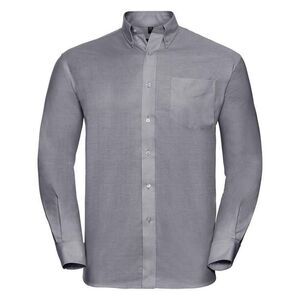 Russell Collection Mens Oxford Easy-Care Long-Sleeved Formal Shirt / Silver